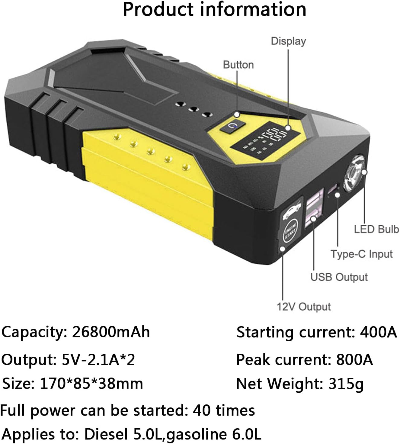 Arrancador de batería de coche de 12V